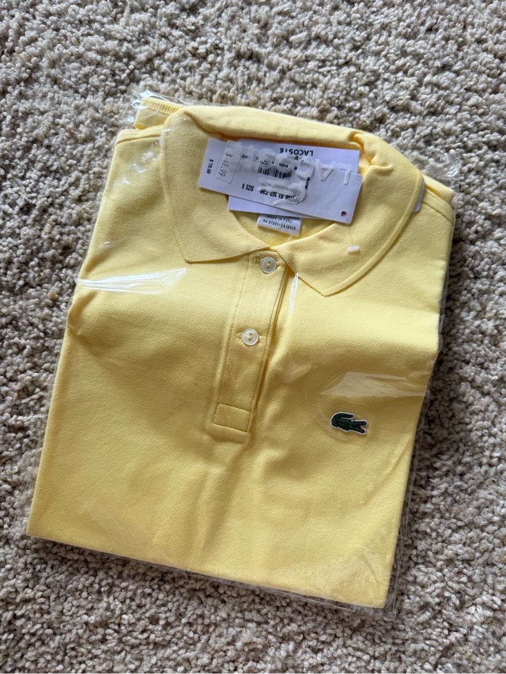 Lacoste Women’s Yellow Polo Shirt Size 6 New With Tags Classic Cotton Piqué